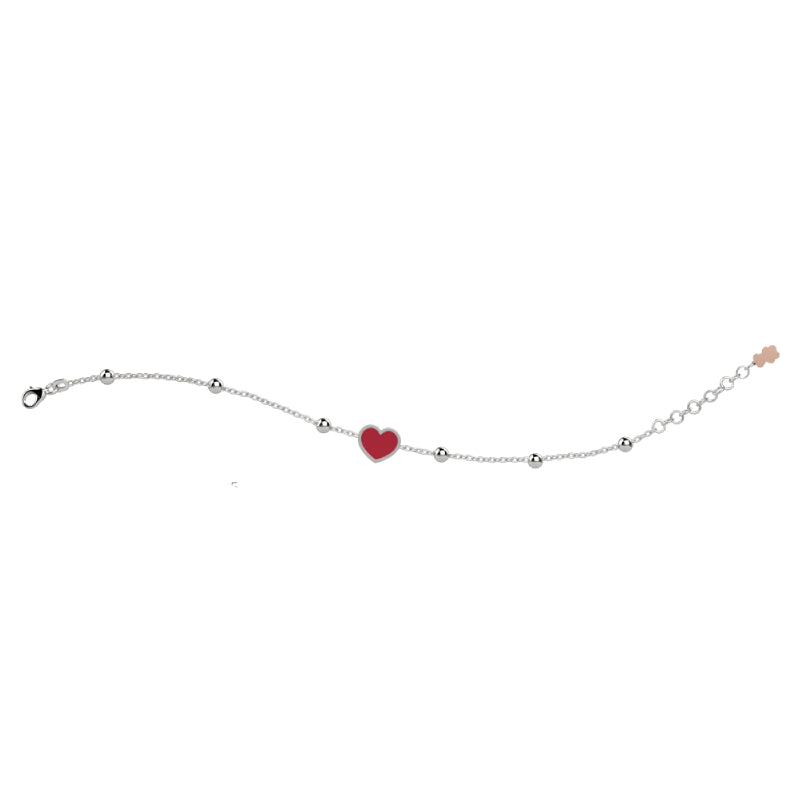 Bracciale Bambino Nanàn Argento 925 Catena Biglie Cuore Smaltato Rosso NAN0233
