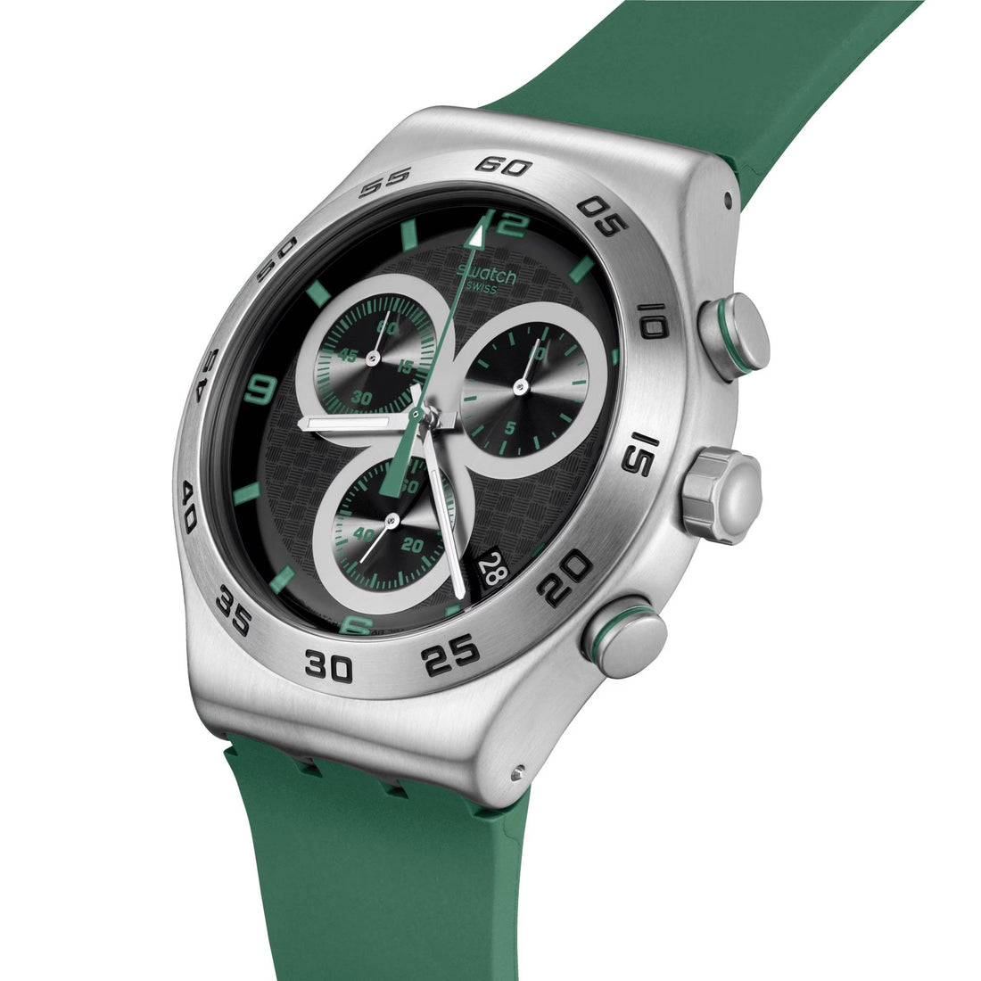 Orologio Uomo Swatch Quarzo Cronografo Data Carbonic Green Acciaio Gomma YVS525