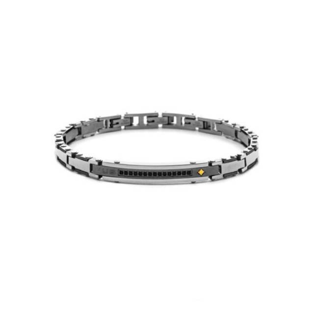 Bracciale Uomo 4US Cesare Paciotti Acciaio Gun Rosa Dei Venti Oro 18 ct Spinelli Neri 4UBR8812