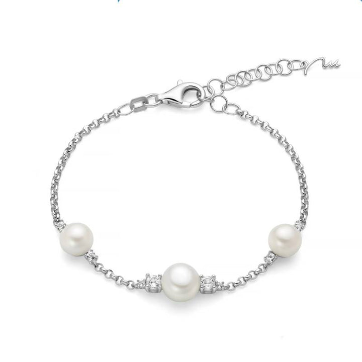 Bracciale Donna Miluna Argento 925 Andromeda Topazi Bianchi Perle Oriente PBR3752