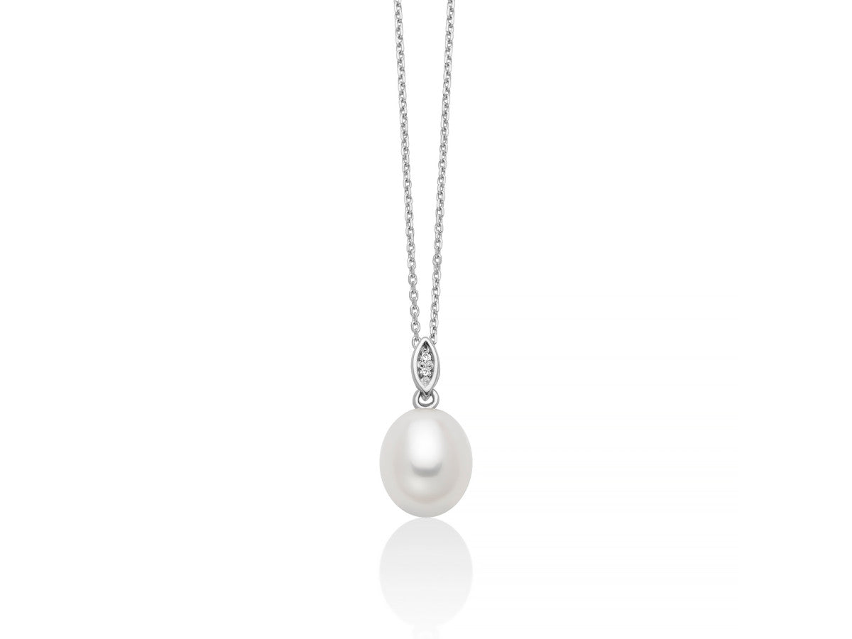 Collana Donna Miluna Girocollo Oro Bianco 9 KT Perla 7-7,5 mm Diamanti PCL6511X