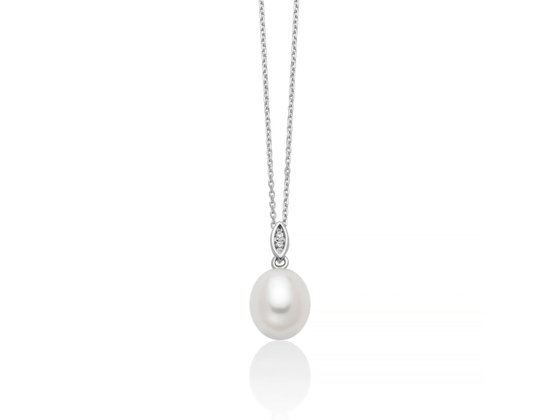 Collana Donna Miluna Girocollo Oro Bianco 9 KT Perla 7-7,5 mm Diamanti PCL6511X
