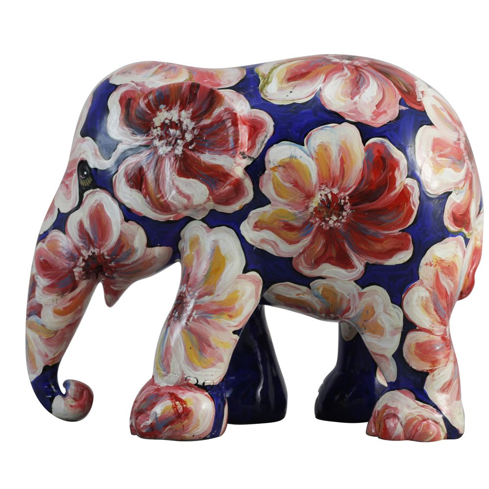Scultura Elefante Flower Impression 15 cm Resina Dipinto A Mano 8858831230705