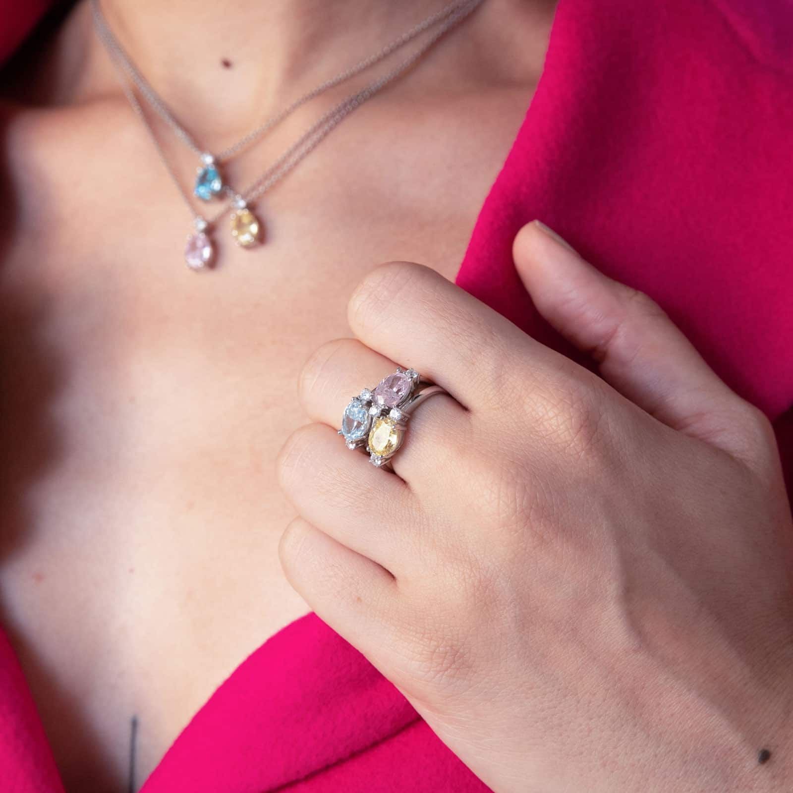 Anello Donna Unoaerre  Argento 925 Zirconi Bianchi  e Rosa di Francia 6125/15