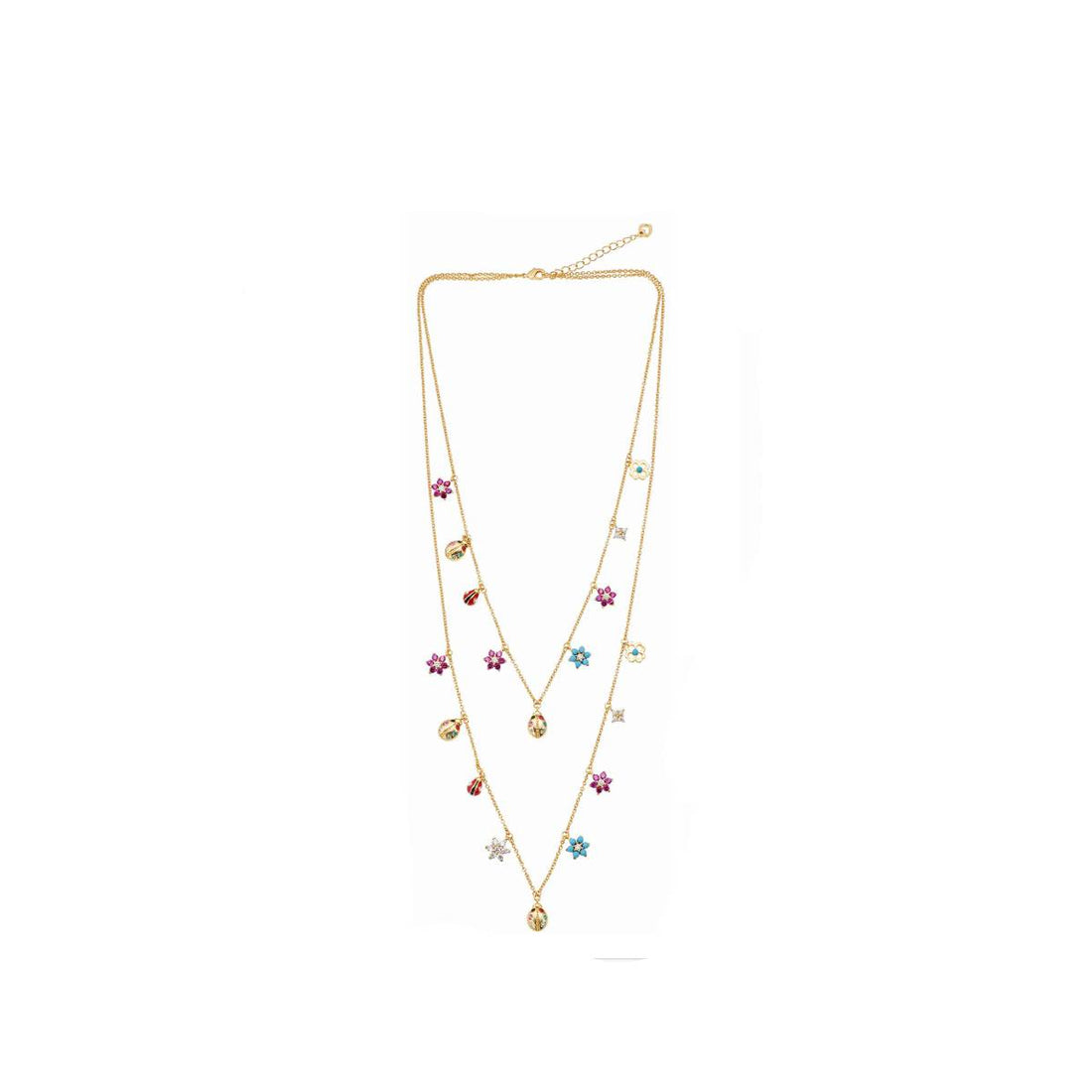 Collana Donna Ottaviani Doppio Filo Bronzo Dorato Coccinelle Fiori Zirconi 500762C