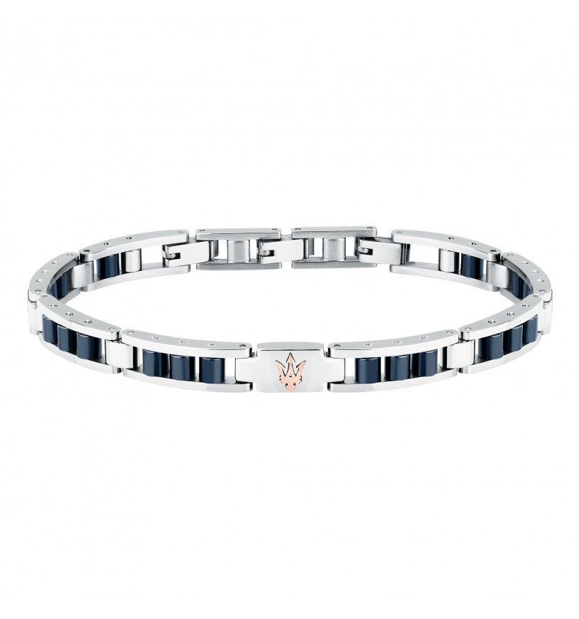 Bracciale Uomo Acciaio e ceramica Blu Semirigido Maserati Logo Centrale Rosé  JM225ATZ58