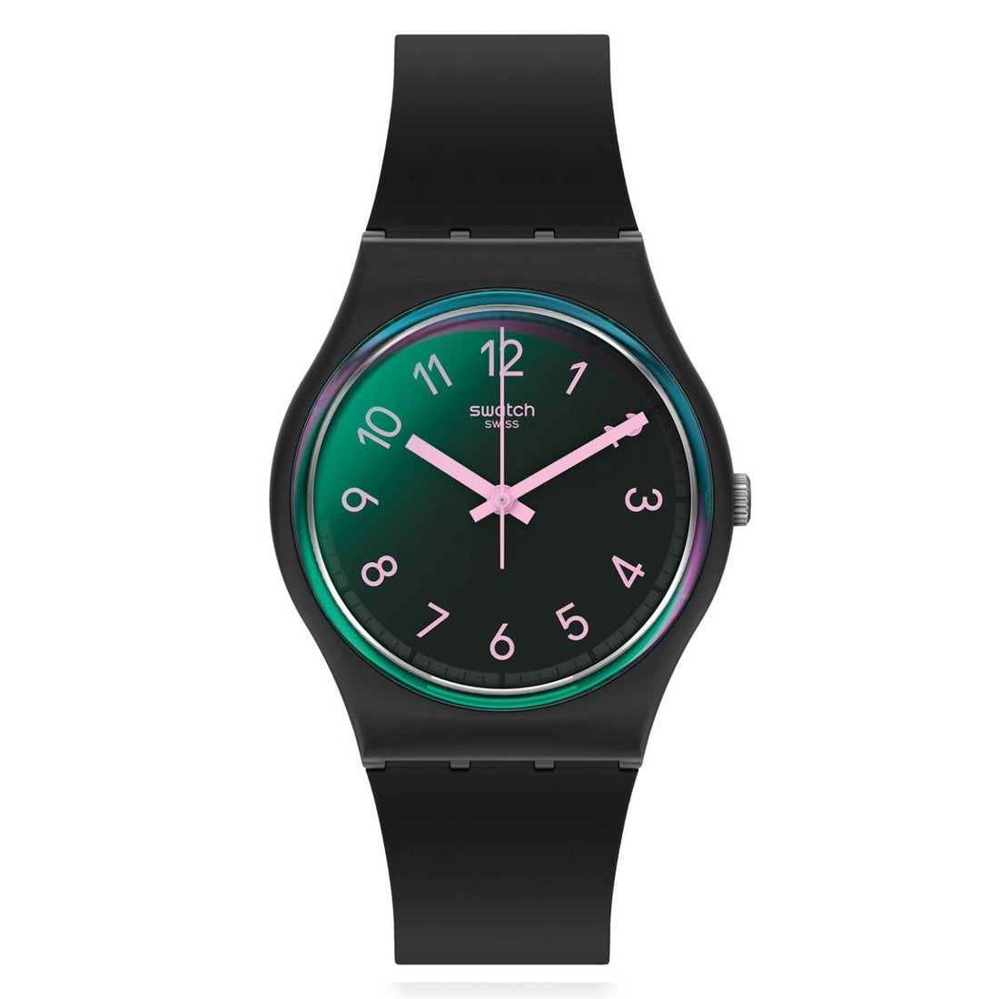 Orologio Donna Gomma Silicone Swatch Quarzo Solo Tempo Numeri Nero Rosa GB330