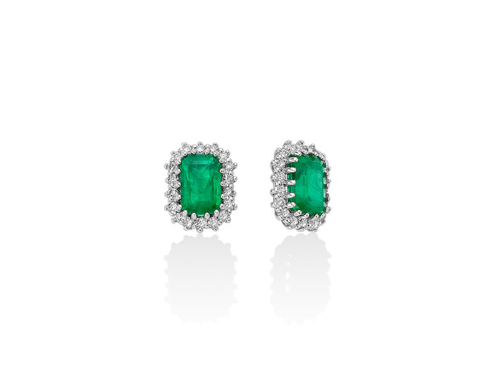 Orecchini Donna Miluna Oro Bianco 18 KT Diamanti Smeraldo Verde ERD2496