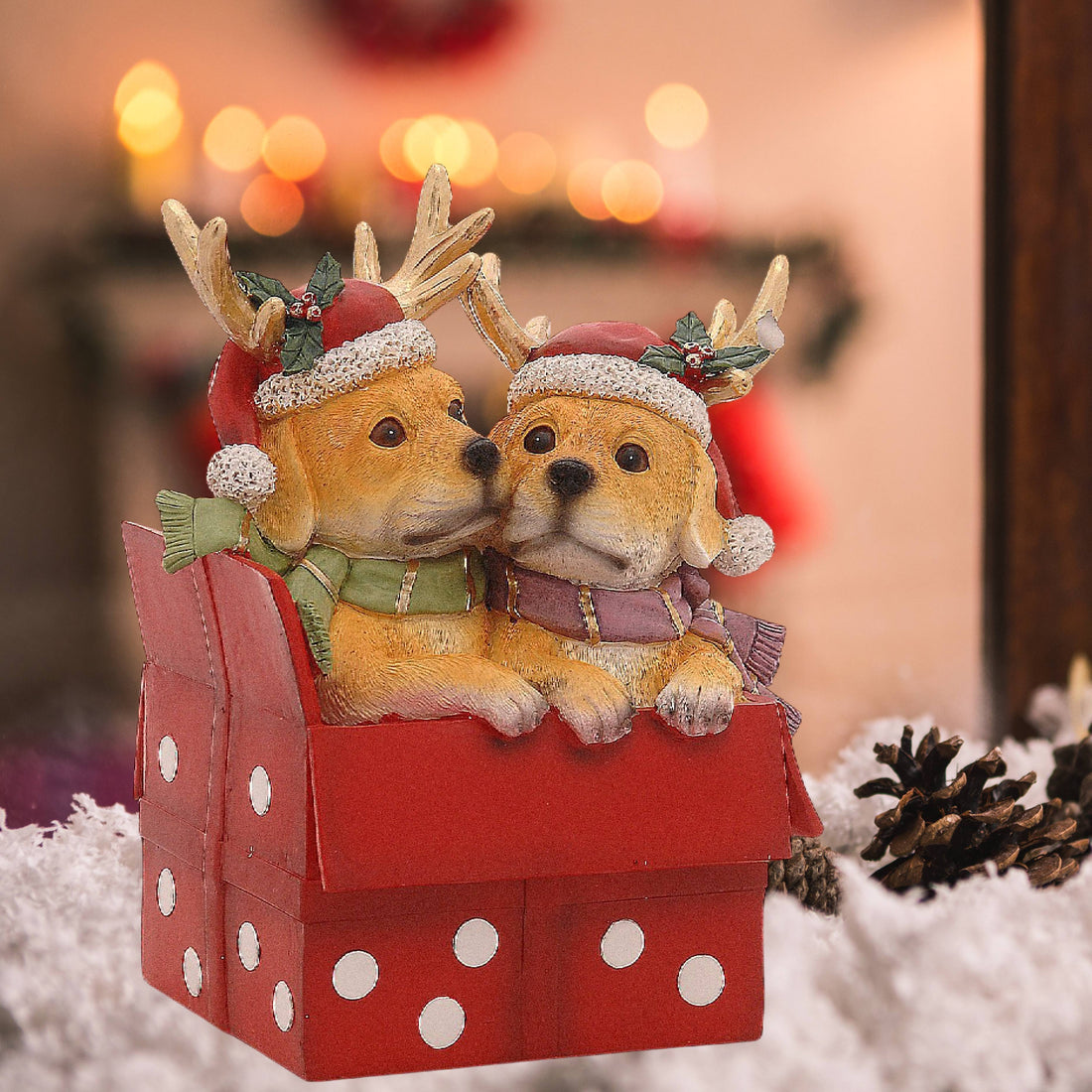 Scatola Con Cagnolini Natalizi Vetur Rosso 24,5 cm 25210