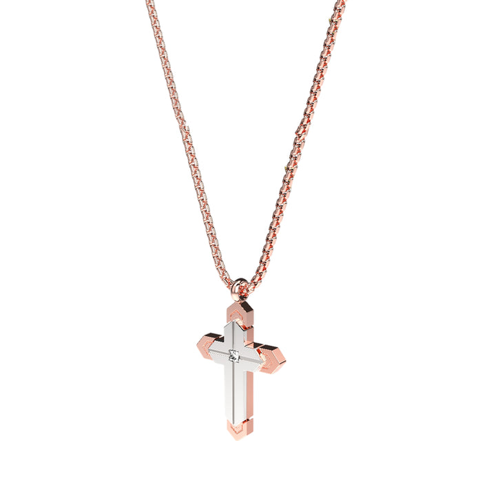 Collana Uomo Zancan Acciaio Croce Rosè Zircone Bianco EHC214