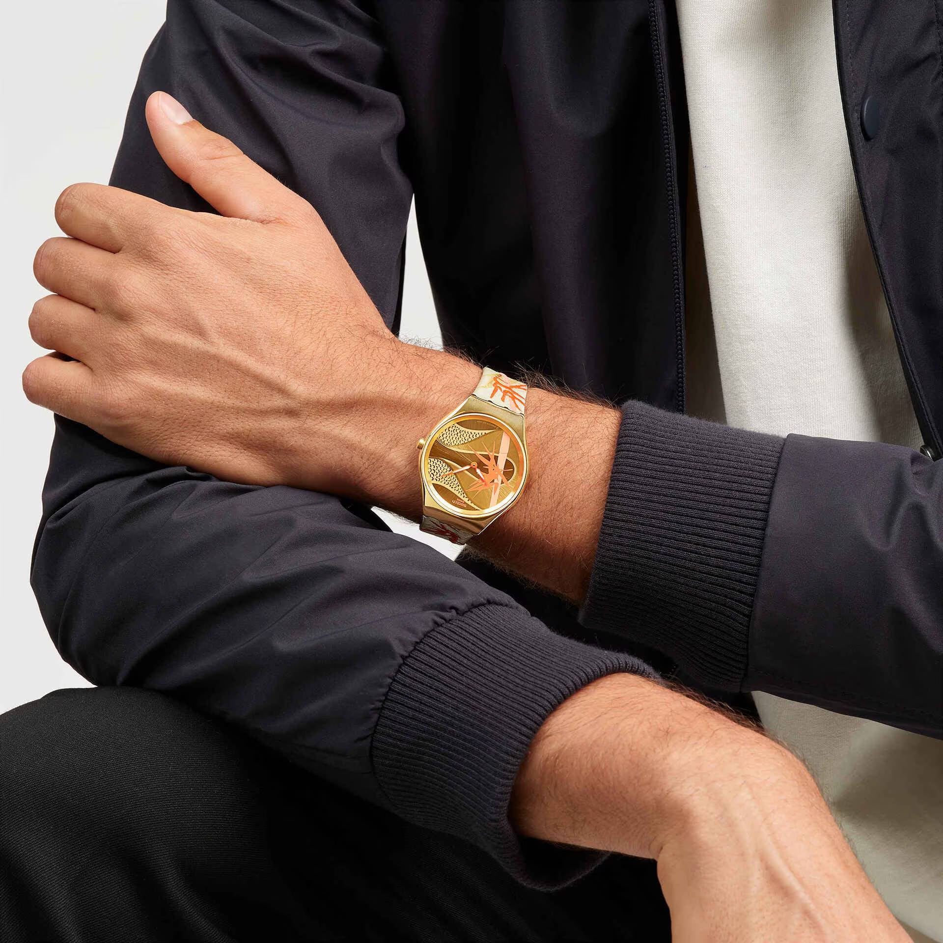 Orologio Unisex Swatch Golden Red Bamboo Quarzo Solo Tempo SYXZ105