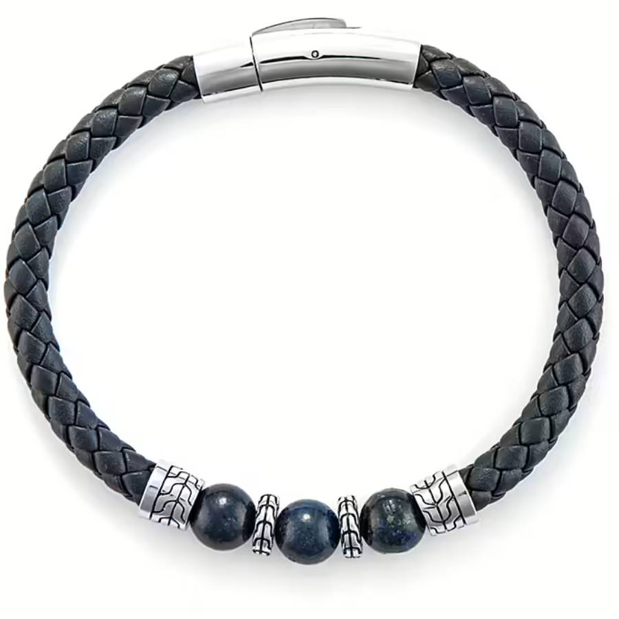 Bracciale Uomo 4US Cesare Paciotti Acciaio Cuoio blu  Intrecciato Semirigido e lapis 4UBR6384