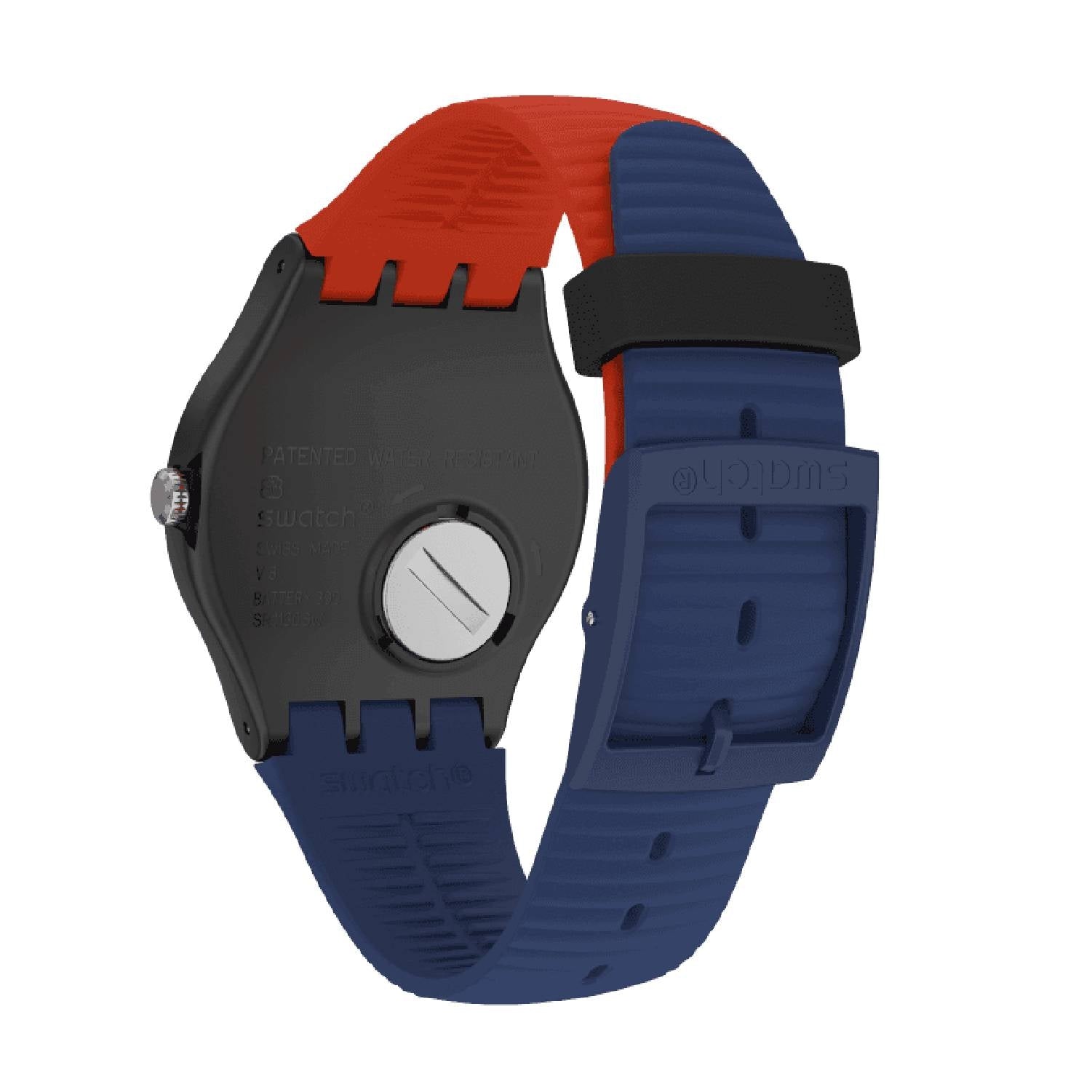 Orologio Uomo Gomma Swatch Quarzo Solo Tempo Rosso Blu REVIVAL SUOB171