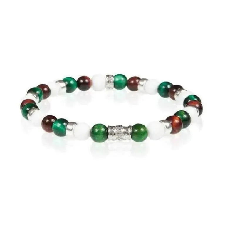 Bracciale Unisex Gerba Argento 925 Elastico Pietre Occhio Di Tigre Verde con agata bianca COD.721