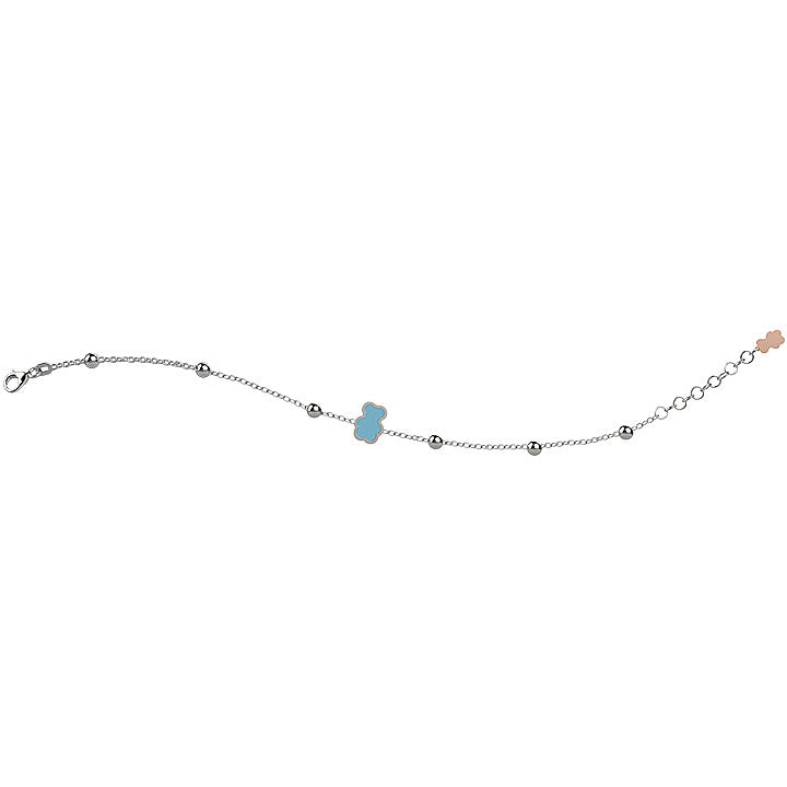 Bracciale Bambino Nanàn Argento 925 Orsetto Smaltato Blu Rosè Biglie NAN0228