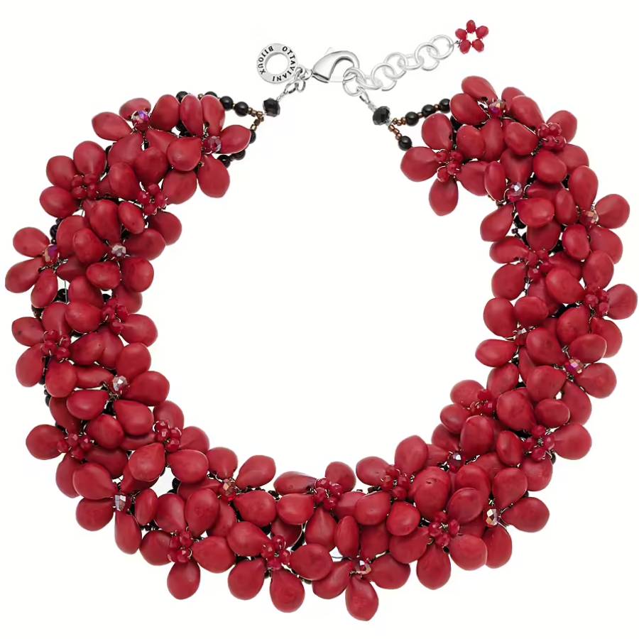 Collana Donna Ottaviani Bronzo Pietra Strass con howlite rossa 501065C