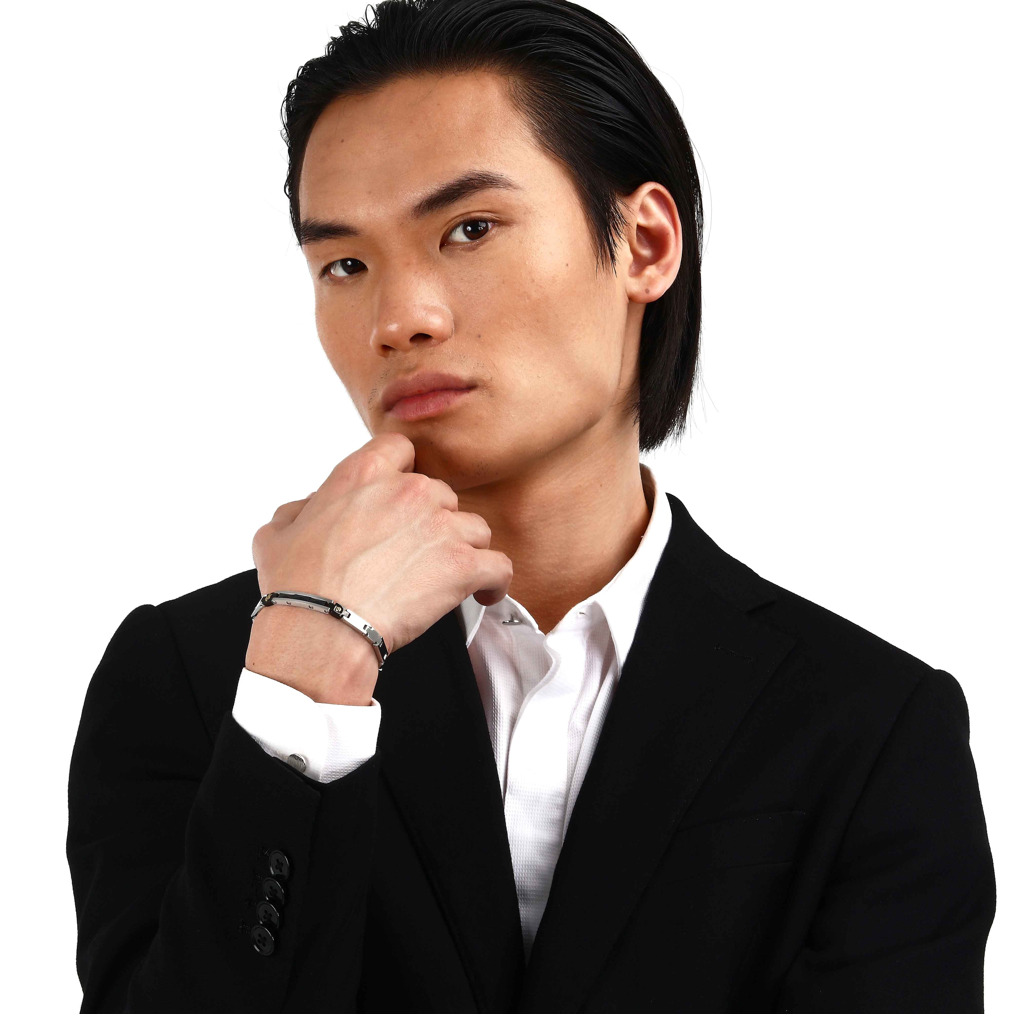 Bracciale Uomo Maserati Acciaio Ceramica Nera Logo Tridente JM224ATZ35