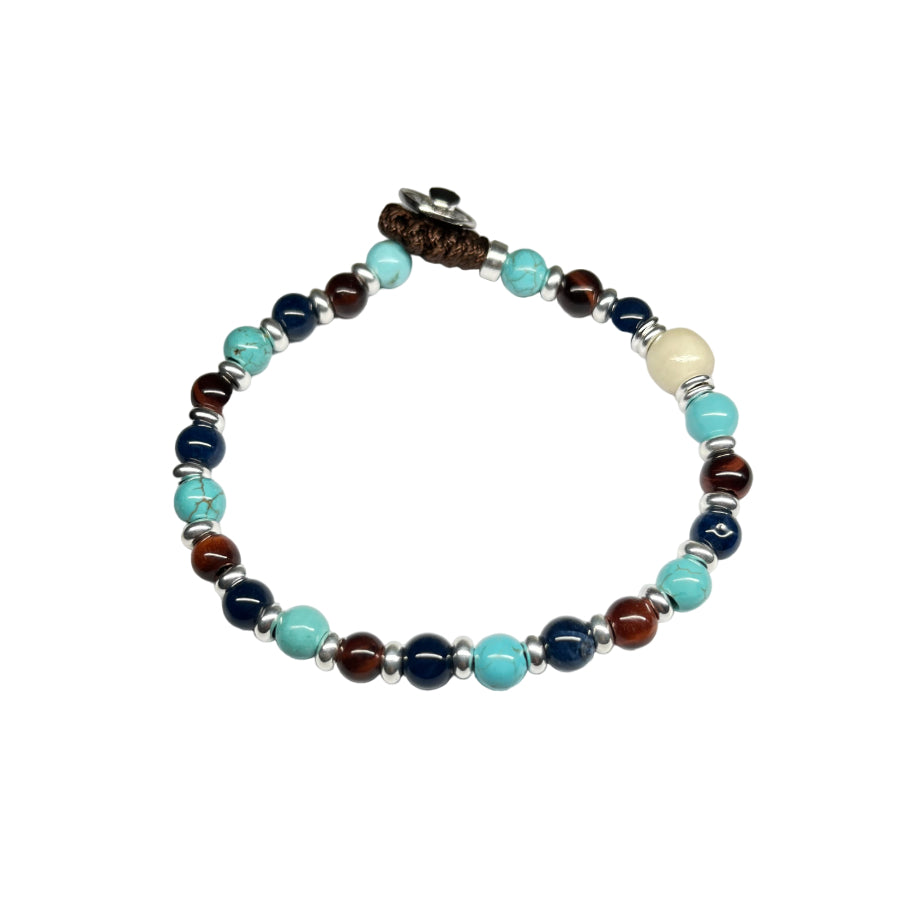Bracciale Uomo Gerba Argento 925 Pietre Occhio di Tigre Marrone Blu Turchese COD.083