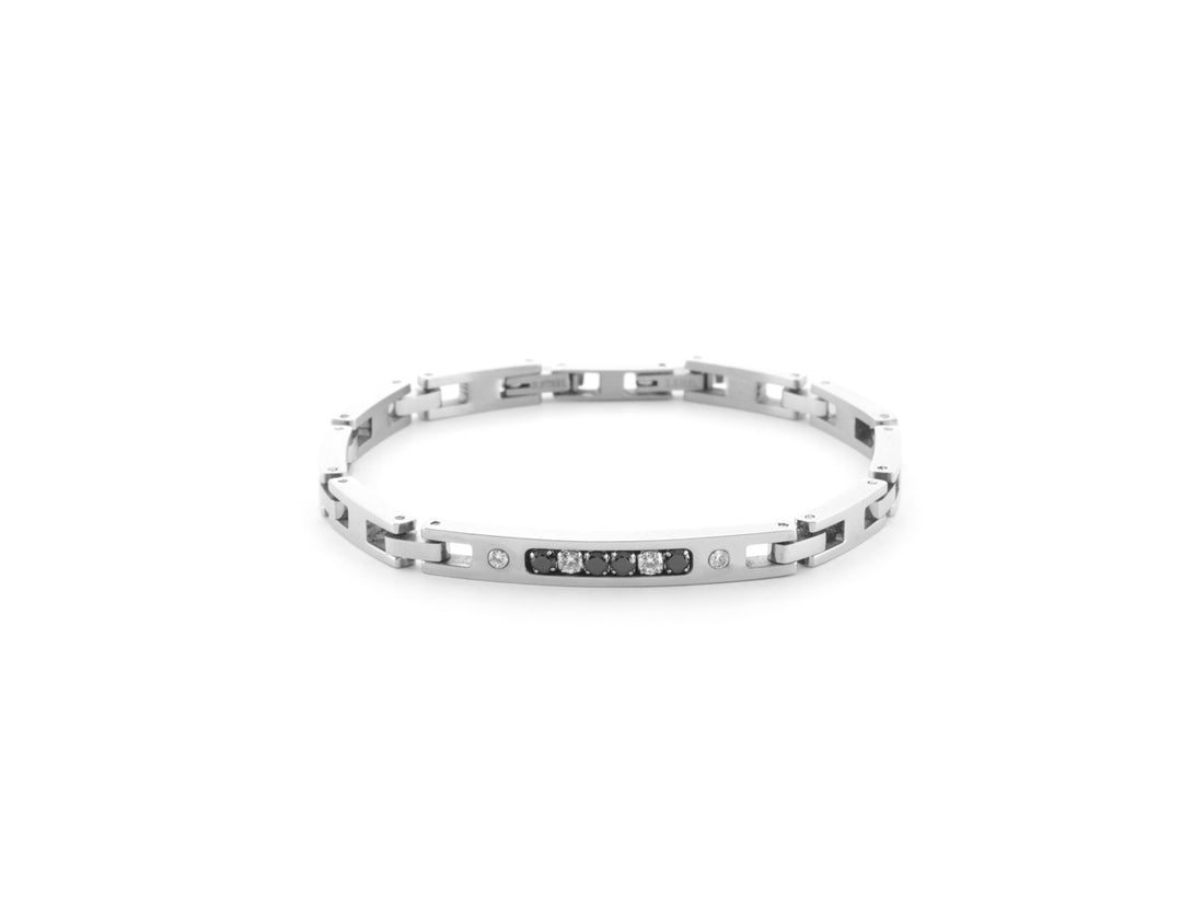 Bracciale Uomo 4US Cesare Paciotti  Acciaio Zirconi Neri e Bianchi 4UBR6733