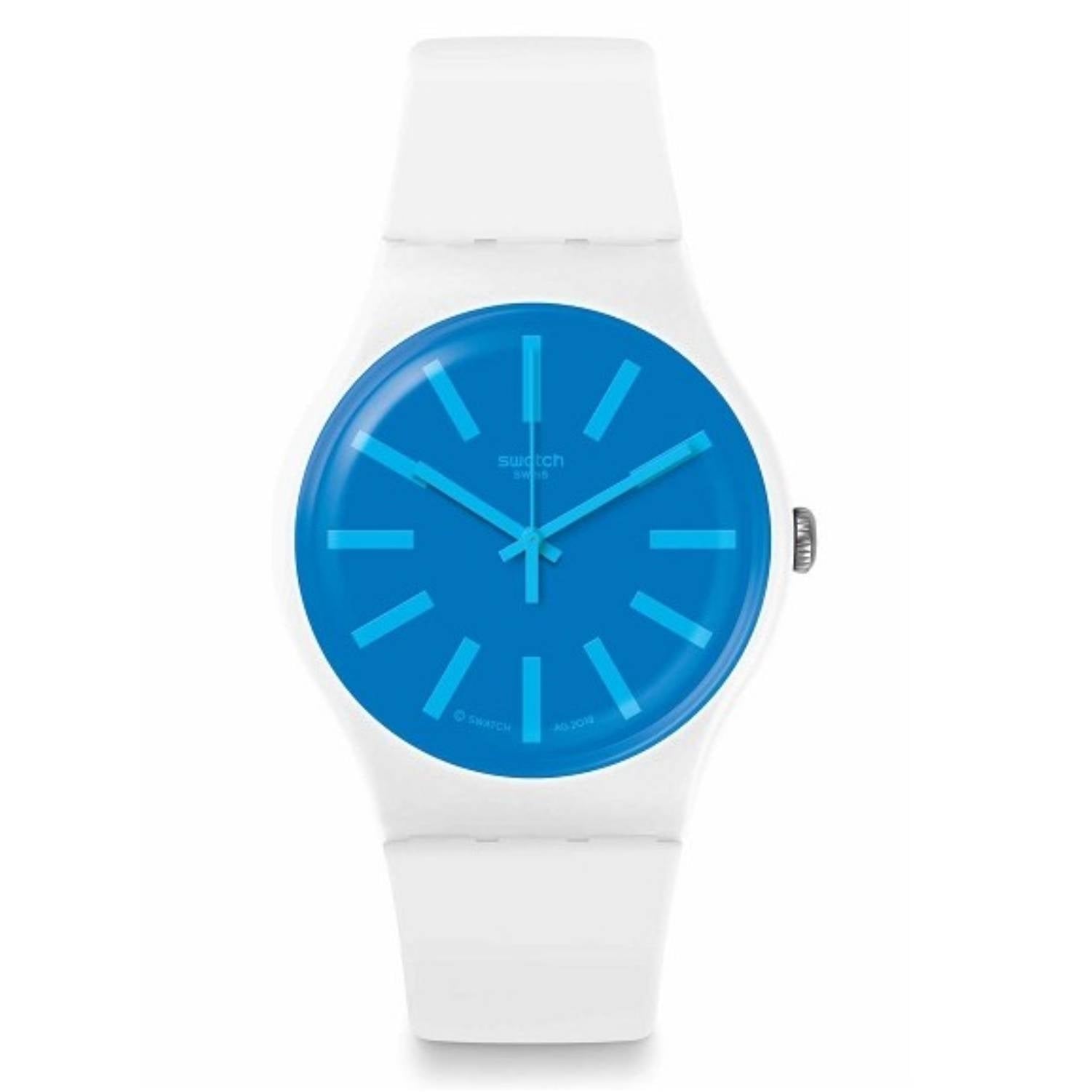 Orologio Uomo Gomma Plastica Swatch Solo Tempo Quarzo Bianco Azzurro Suow163