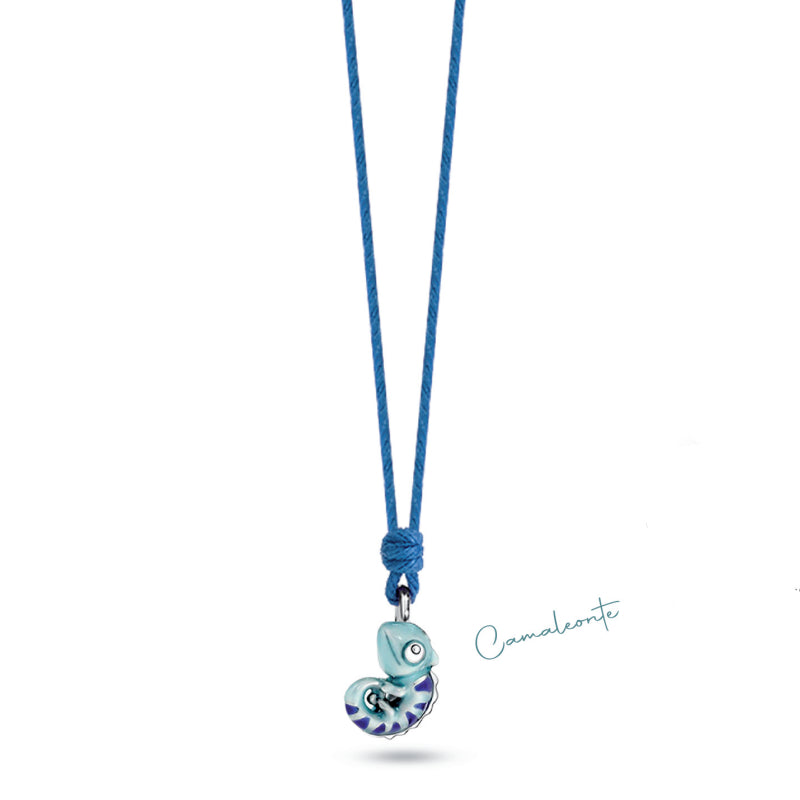 Collana Bambino Ragazzo Nanàn Argento 925 Camaleonte Laccio Cotone Blu NAN0445