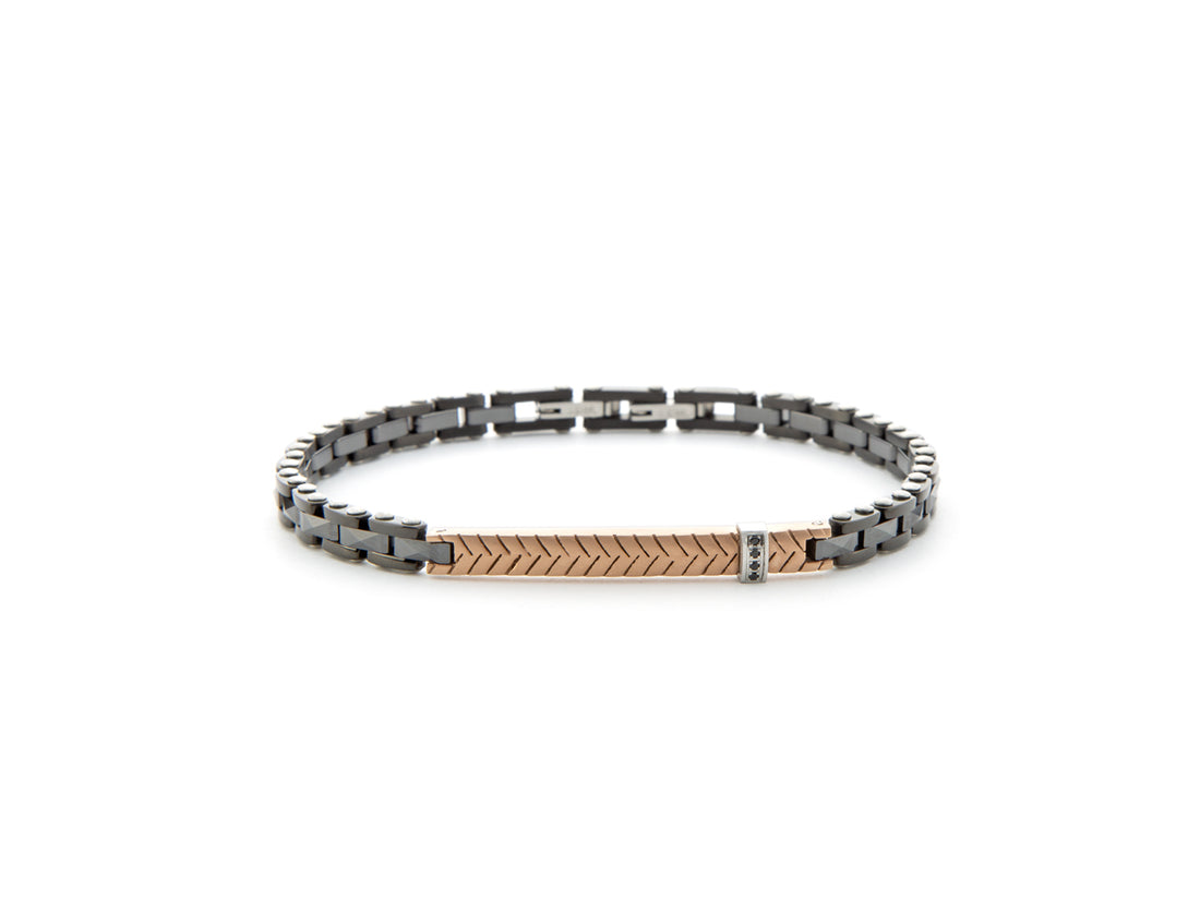 Bracciale Uomo 4US Cesare Paciotti Maglia Acciaio Nero Ceramica Nera Centrale Rosè 4UBR6185