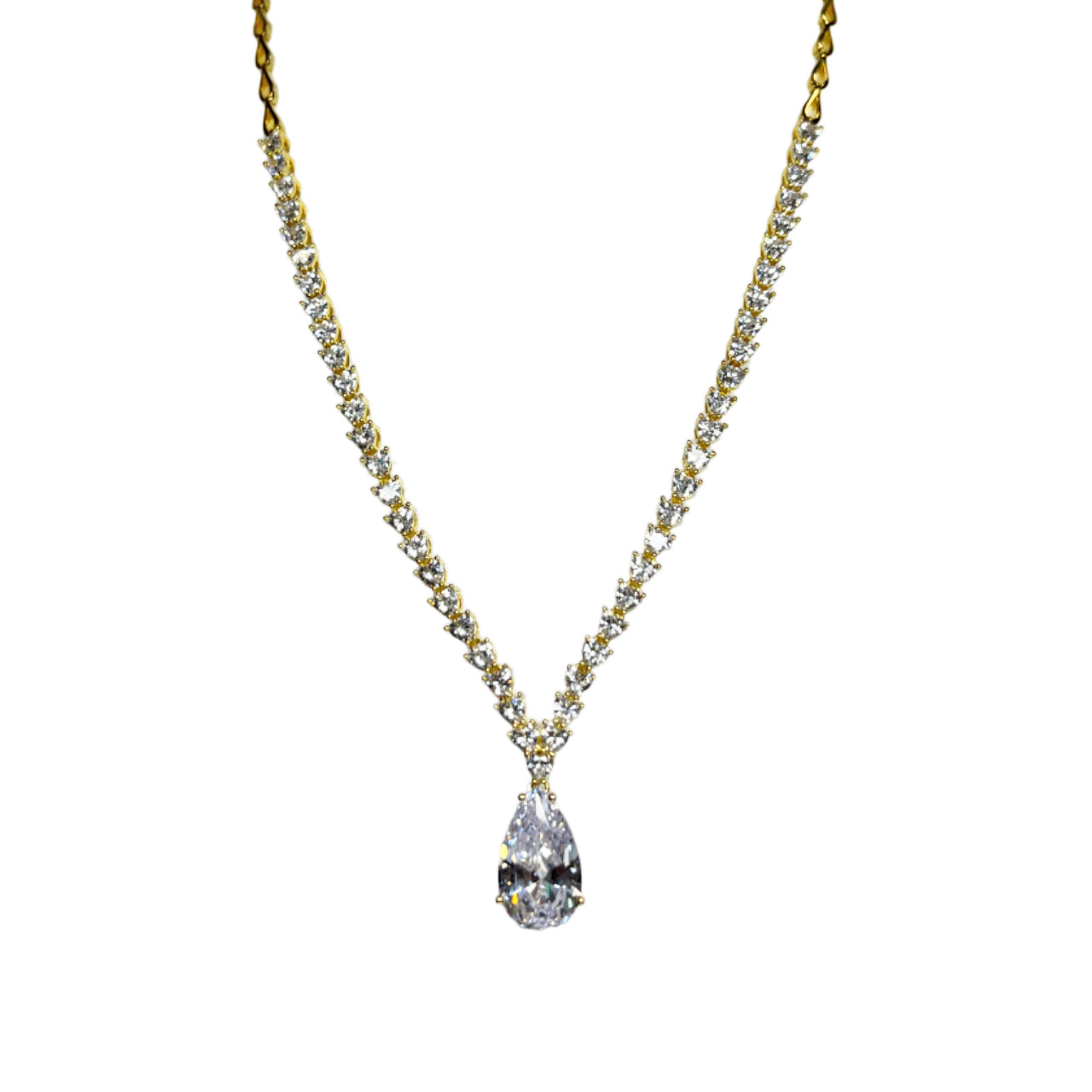 Collana Donna Re Mida Tennis Argento Dorato Zirconi Bianchi Cuore Goccia Pendente
