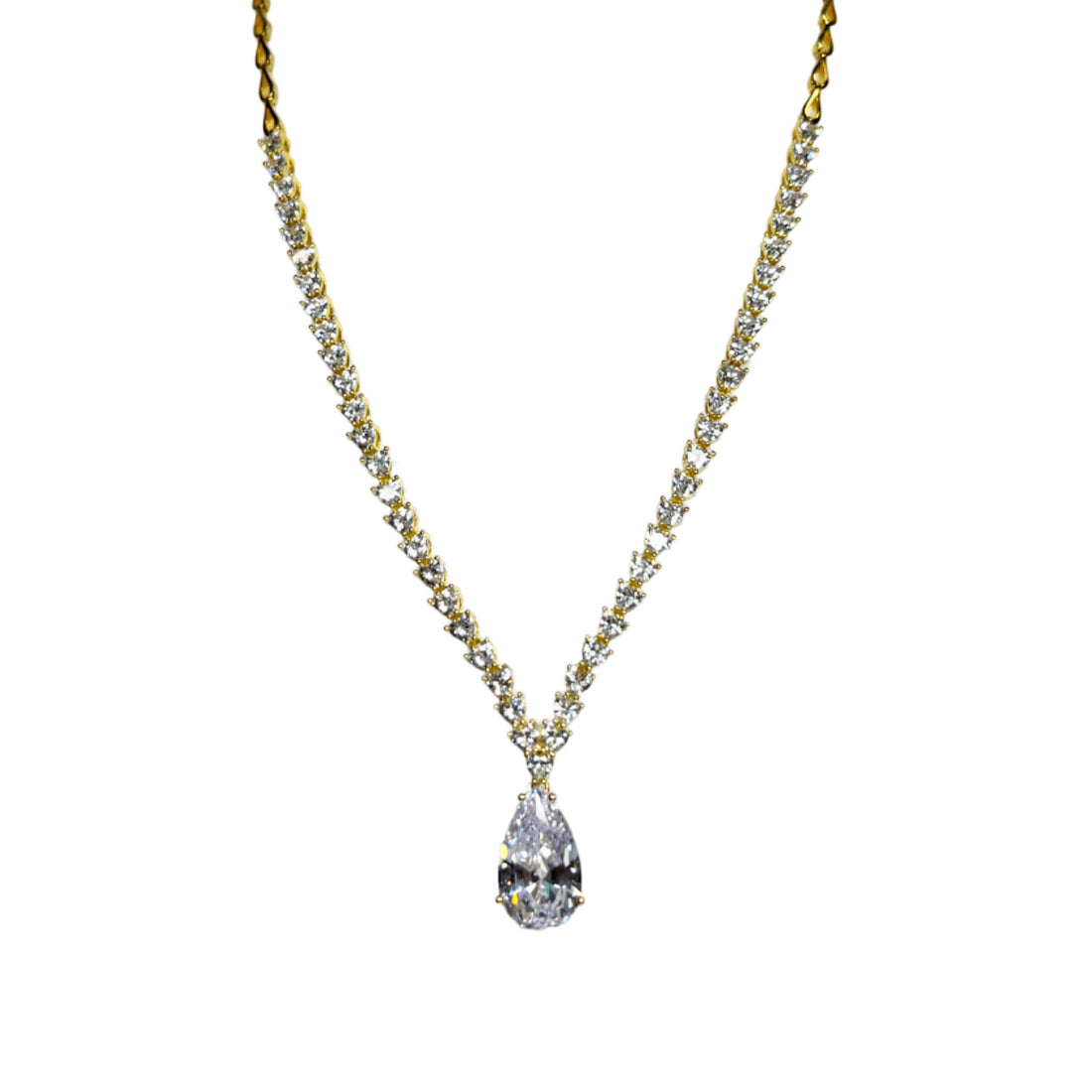 Collana Donna Re Mida Tennis Argento Dorato Zirconi Bianchi Cuore Goccia Pendente