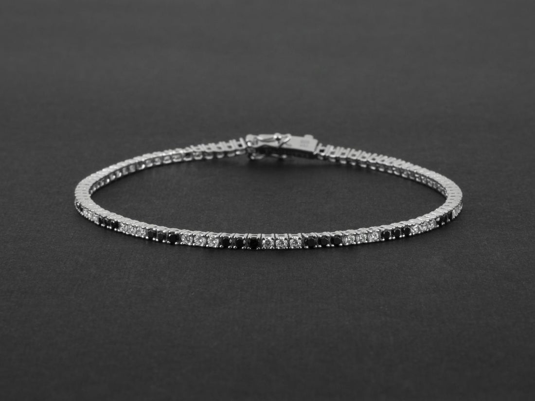 Bracciale Uomo Cesare Paciotti Tennis Argento 925 Zirconi Bianchi Neri JPBR2478B/19