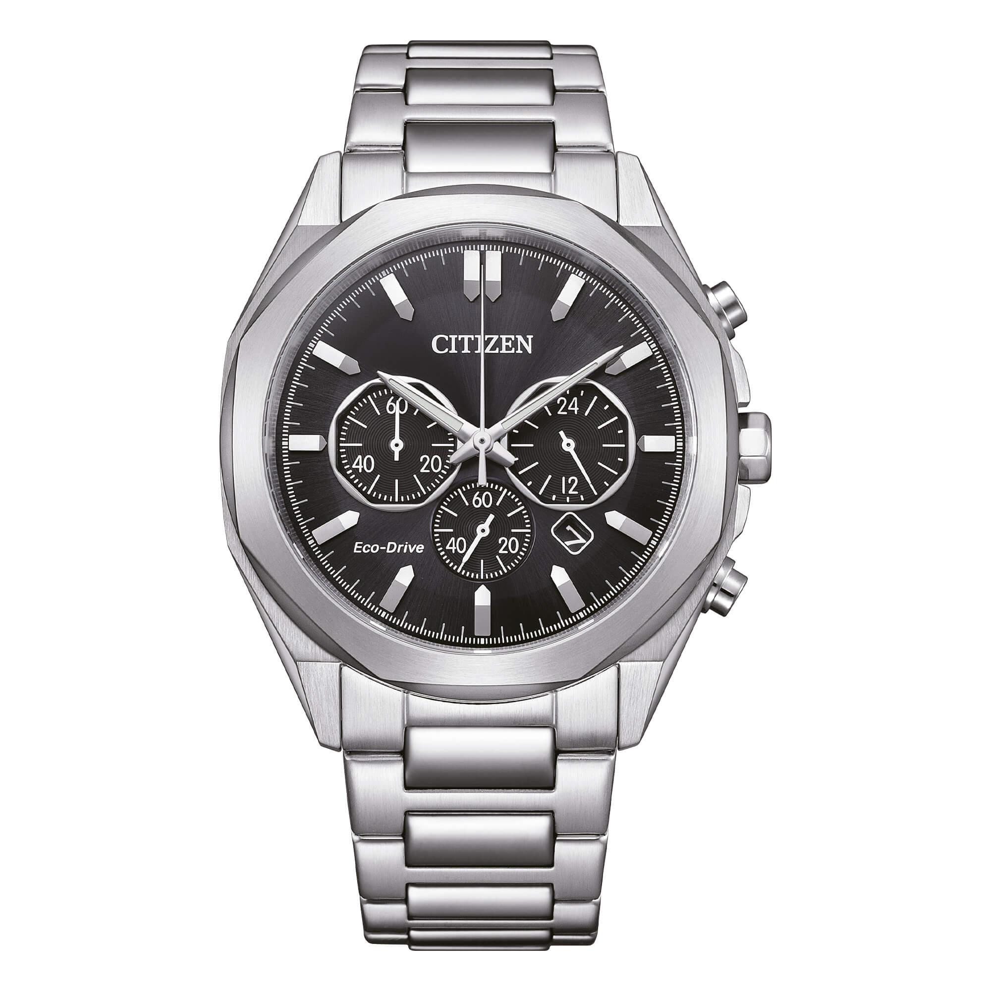 Orologio Uomo Citizen Eco-Drive Cronografo Acciaio Ottagonale Nero CA4590-81E