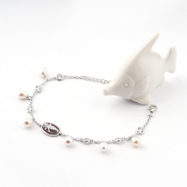 Bracciale Donna Cameo Italiano Argento 925 Perle Zirconi Fata BC4-B