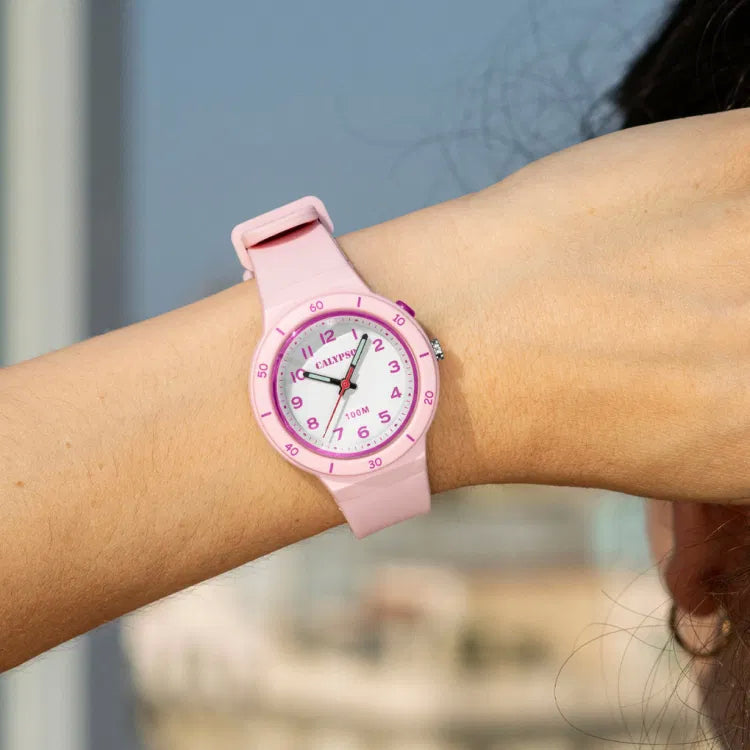 Orologio Bambino Uomo Calypso Gomma Quarzo Solo Tempo Numeri rosa K5848/1