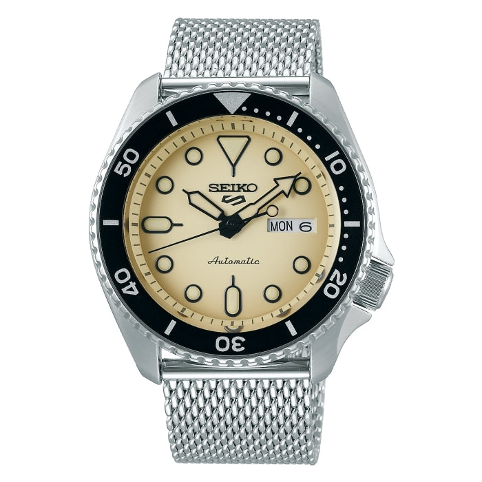 Orologio Uomo Acciaio SEIKO 5 Sport 43mm Automatico Doppia Data Crema Nero