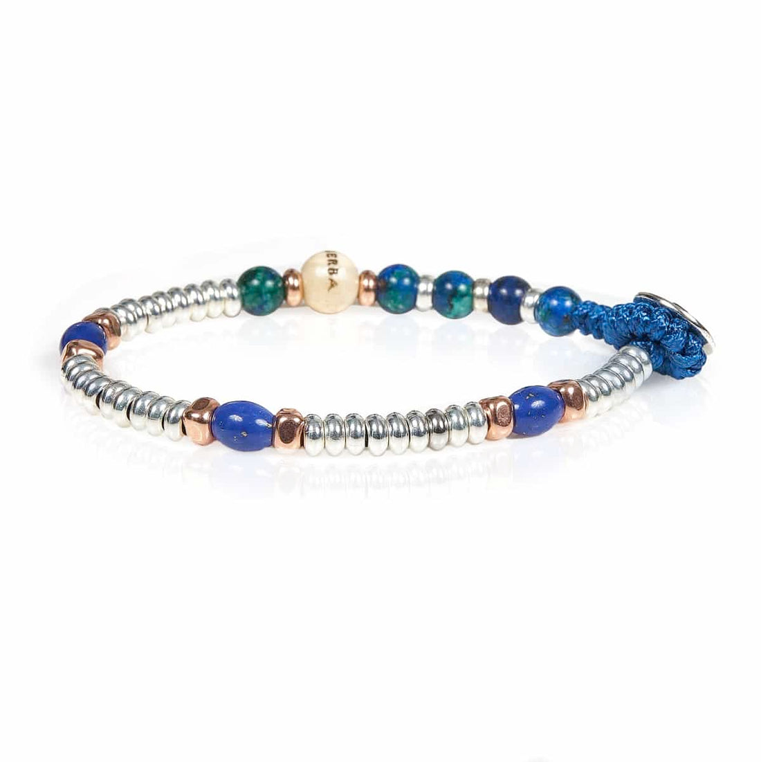 Bracciale Unisex Gerba Argento 925 Mon Amour Biglie Lucide Pietra Blu Cobalto MA16