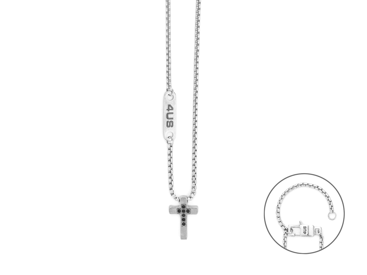 Collana Uomo 4US Cesare Paciotti Croce Zirconi Neri  4UCL7820