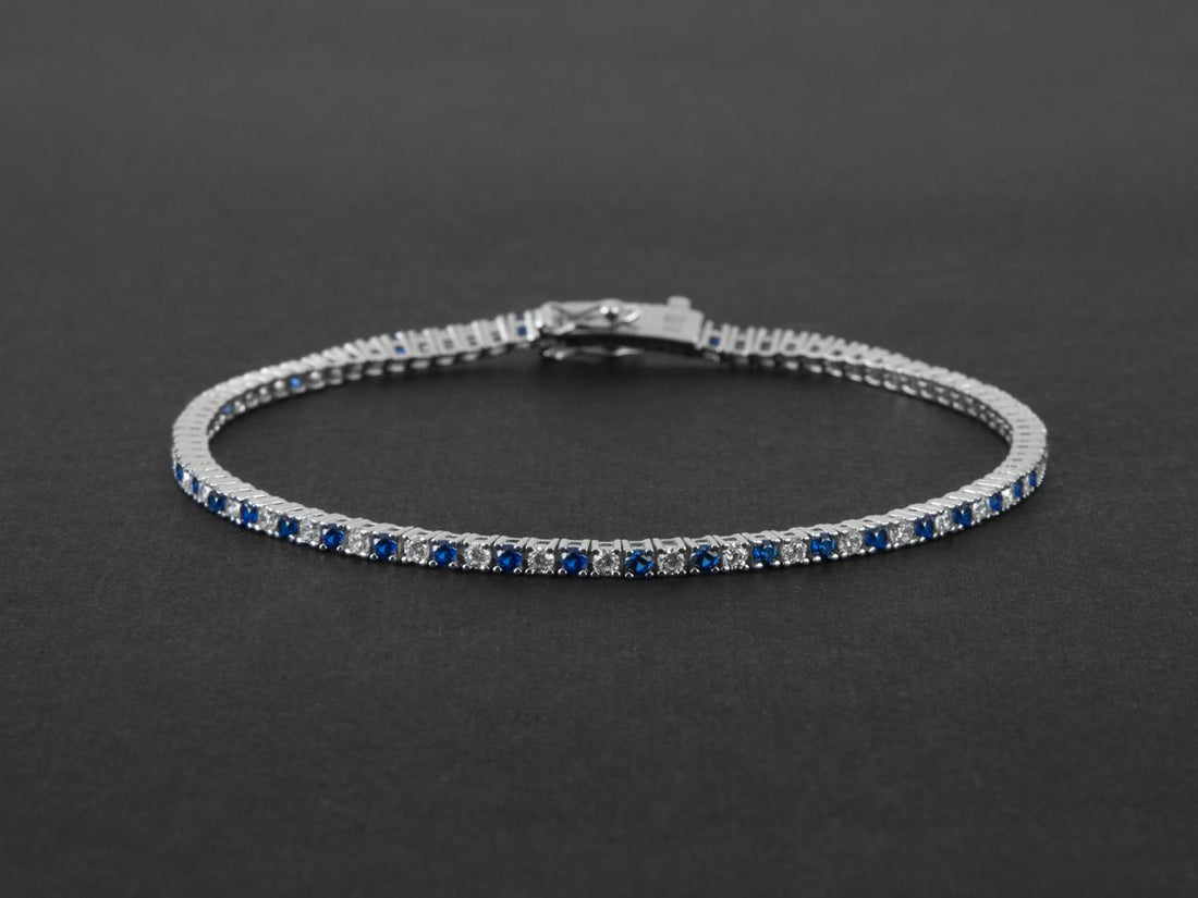 Bracciale Uomo Cesare Paciotti Tennis Argento 925 Zirconi Bianchi Blu JPBR2483B/19