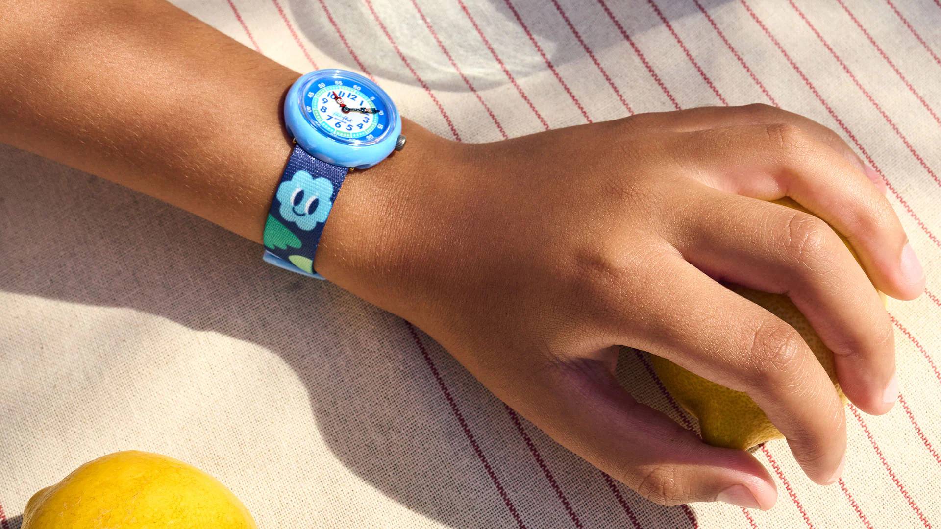 Orologio Bambino Swatch Flik Flak Smiling Clouds Blu Verde ZFBNP227