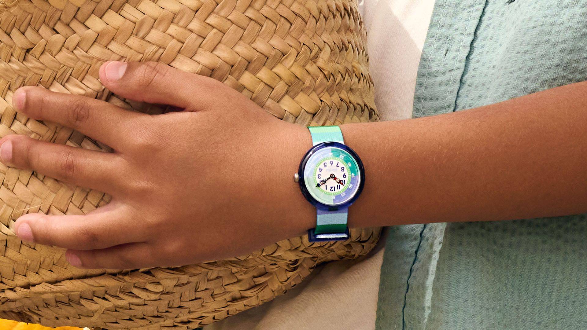 Orologio Bambino Swatch Flik Flak Stripy Green Blu Verde ZFBNP226