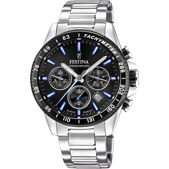 Orologio Uomo Festina Cronografo Nero Blu Data Acciaio 10 ATM F20560/5