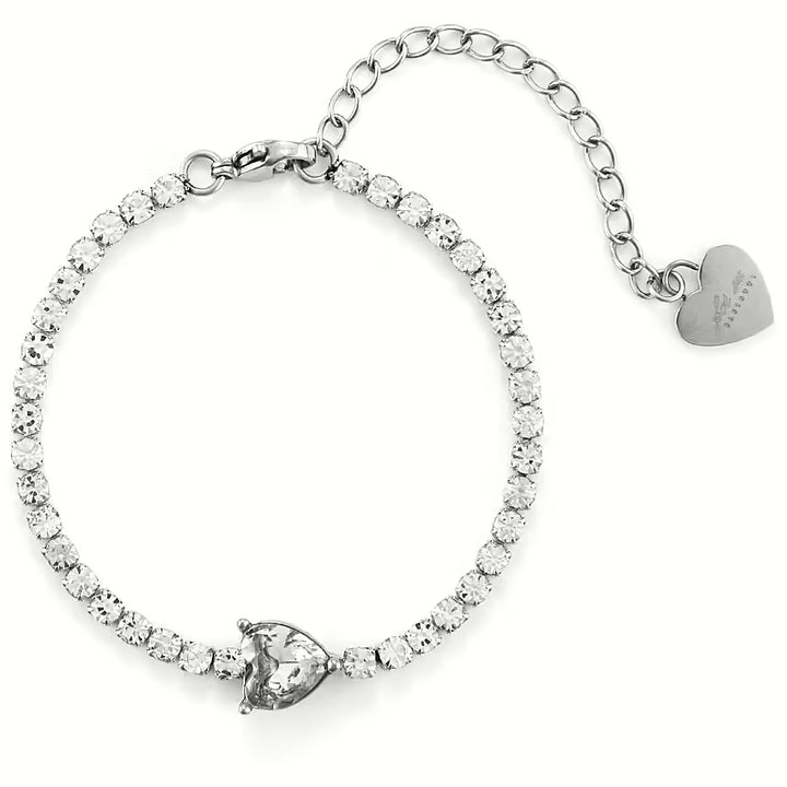 Bracciale Donna 4US Cesare Paciotti Acciaio Tennis Cuore Pietre Bianche 4UBR6256W