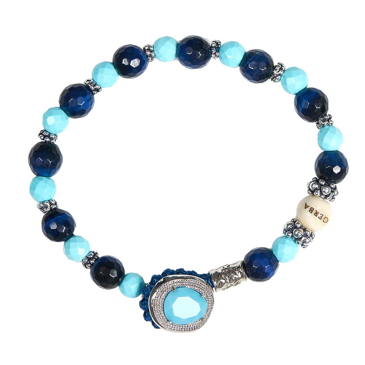 Bracciale Uomo Gerba Argento 925 Pietre Occhio di Tigre Blu Turchese 106