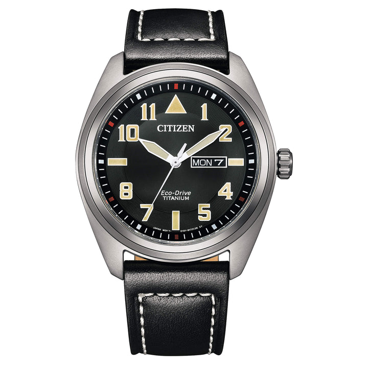 Orologio Uomo Citizen Eco-Drive Titanio Quarzo Doppia Data Pelle Nero BM8560-29E