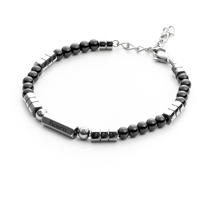 Bracciale Uomo 4US Cesare Paciotti acciaio Bianco con sfere nere 4UBR3781