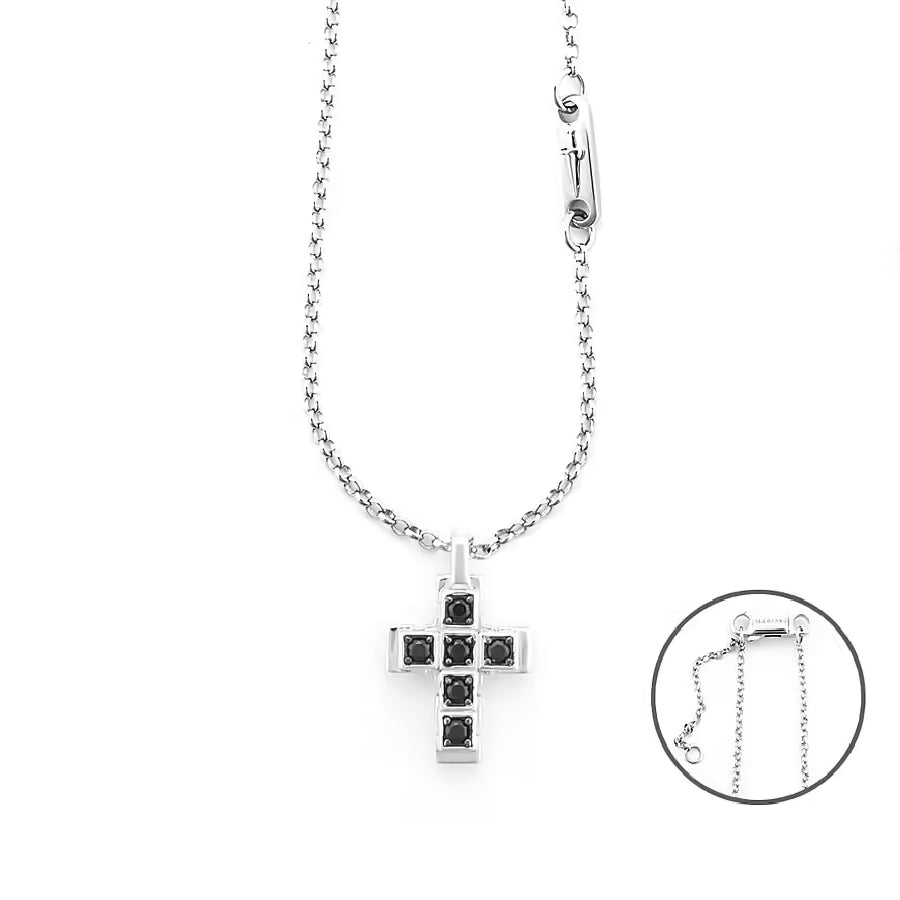 Collana Uomo Cesare Paciotti Argento Catena Croce Spinelli Neri JPBR5094B