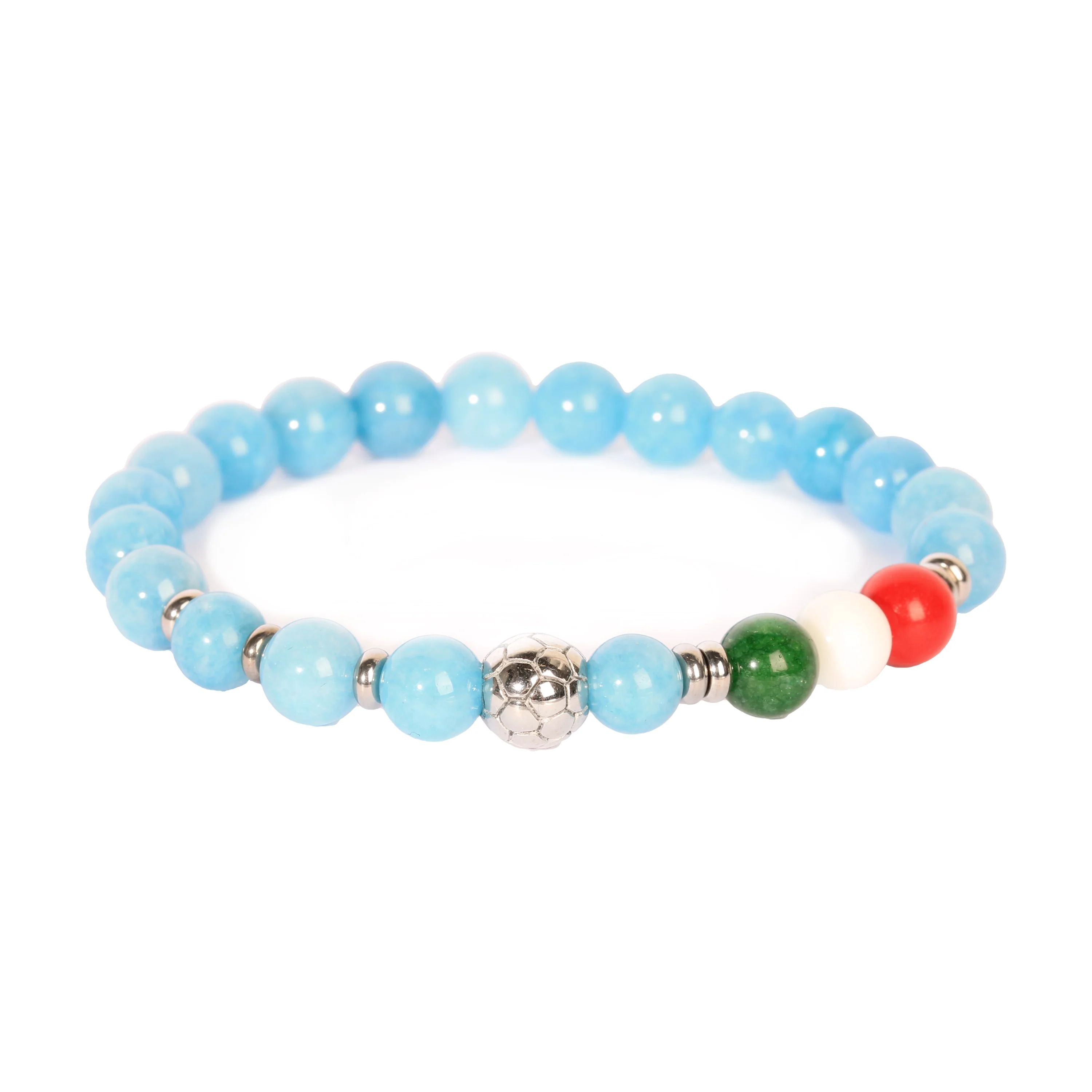 Bracciale Uomo Ivan Basile Acciaio Elastico Azzurro Napoli Tricolore Pallone SQ-L-3