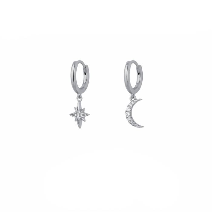 Orecchini Donna Liu Jo Argento 925 Cerchietti Stella Luna Zirconi Bianchi ALJ359