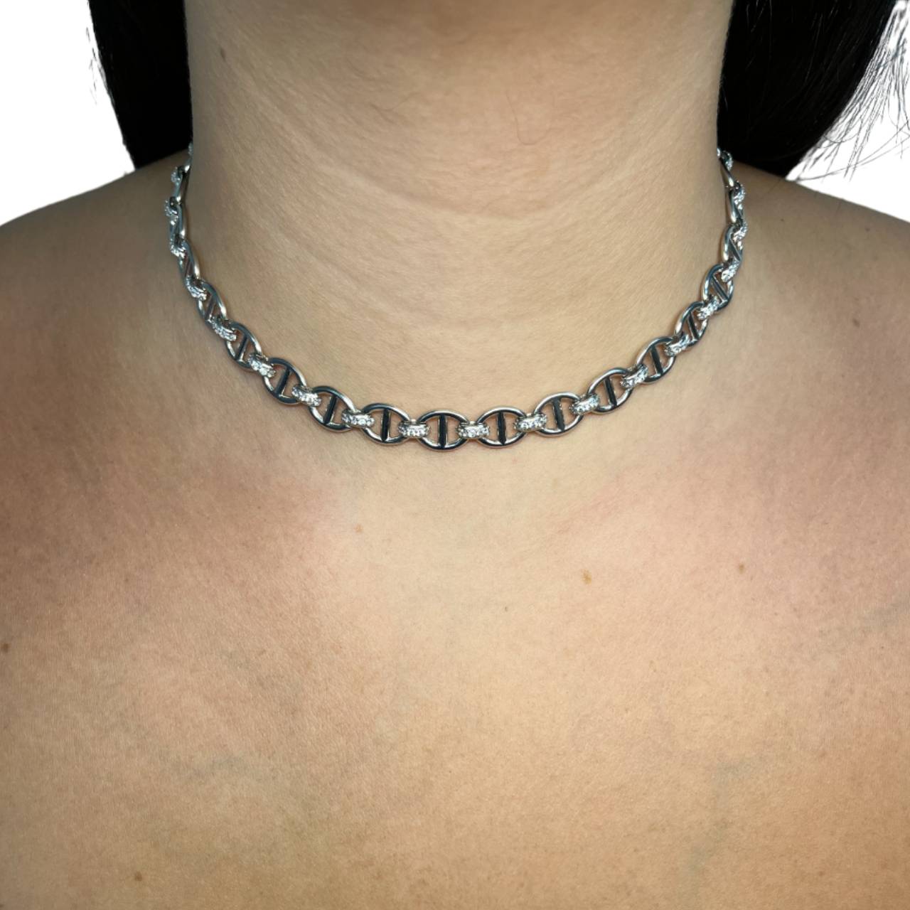 Collana Donna Re Mida Choker Argento Zirconi Bianchi Maglia Marinara