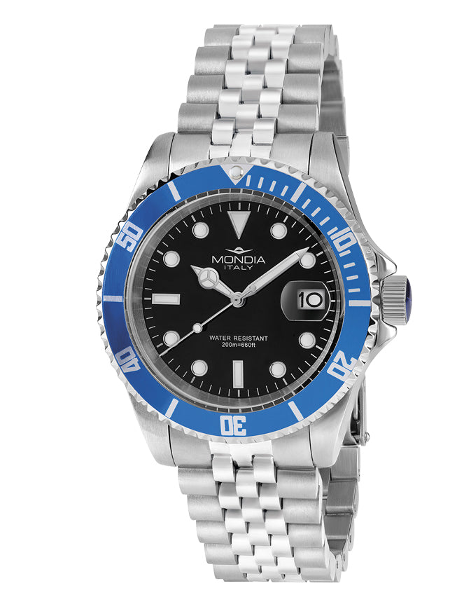 Orologio Uomo Acciaio Mondia Data Ghiera Blu cinturino jubilee MI-785-SSBL-BK-GB