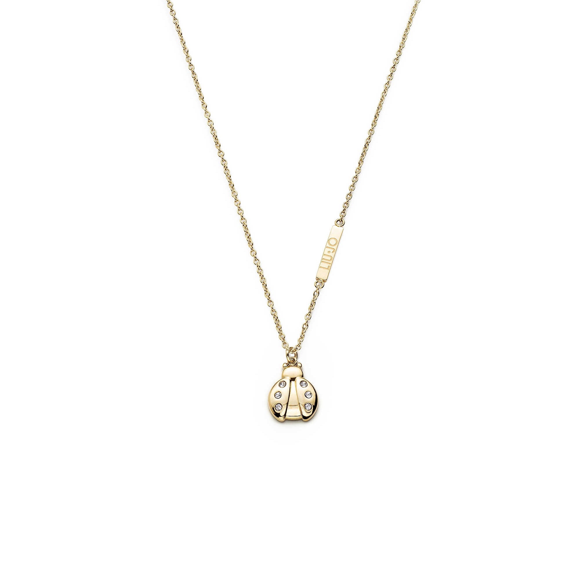 Collana Donna Liu Jo Acciaio Dorato Girocollo Coccinella Zirconi Targhetta LJ1892