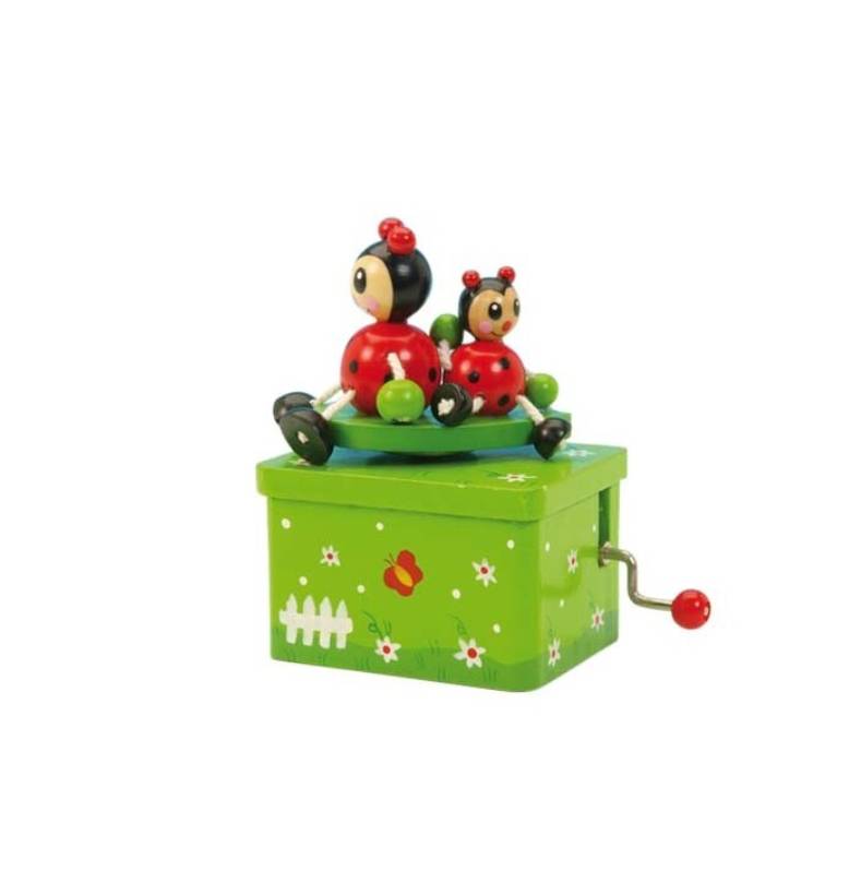 Scultura Il Mondo Dei Carillion Ghironda Coccinelle Legno Rosso Verde 9 cm 43814